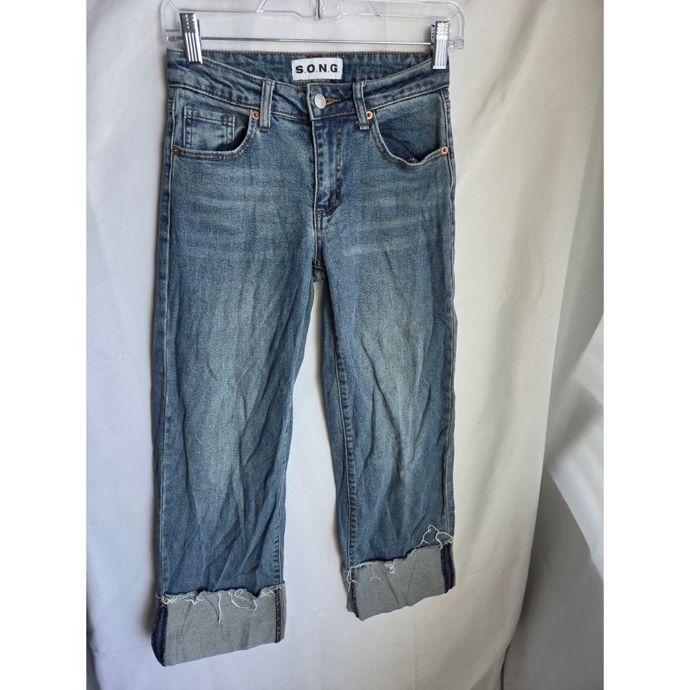S.O.N.G. Jeans Women Blue Medium Wash Slim Mid Rise Cropped